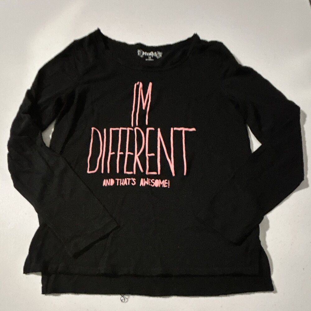 Mudd Girls Black Long Sleeve Crew Neck Graphic Slogan Tee Pullover: Size 10